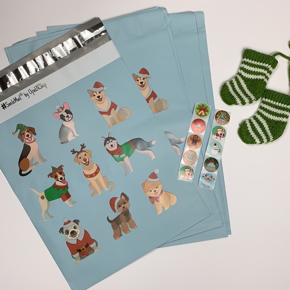 🆕🌻2/$20 🎅Holiday Pups Dogs Poly Mailers Shipping Bags Envelopes Christmas New - Picture 1 of 6